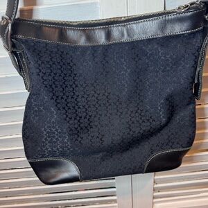 Vintage Coach 9956 Black Signature Jacquard Leather Trim Shoulder Bag Y2K